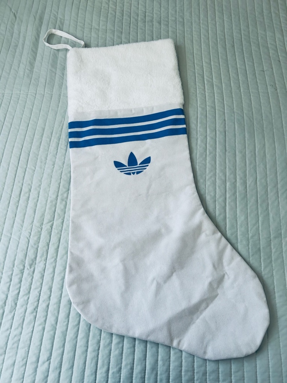 Adidas  White and Blue Trefoil Holiday Stocking